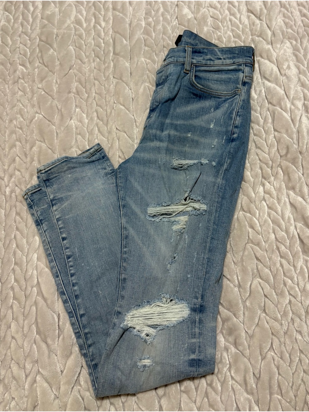 AMIRI Distressed Light Blue Skinny Jeans